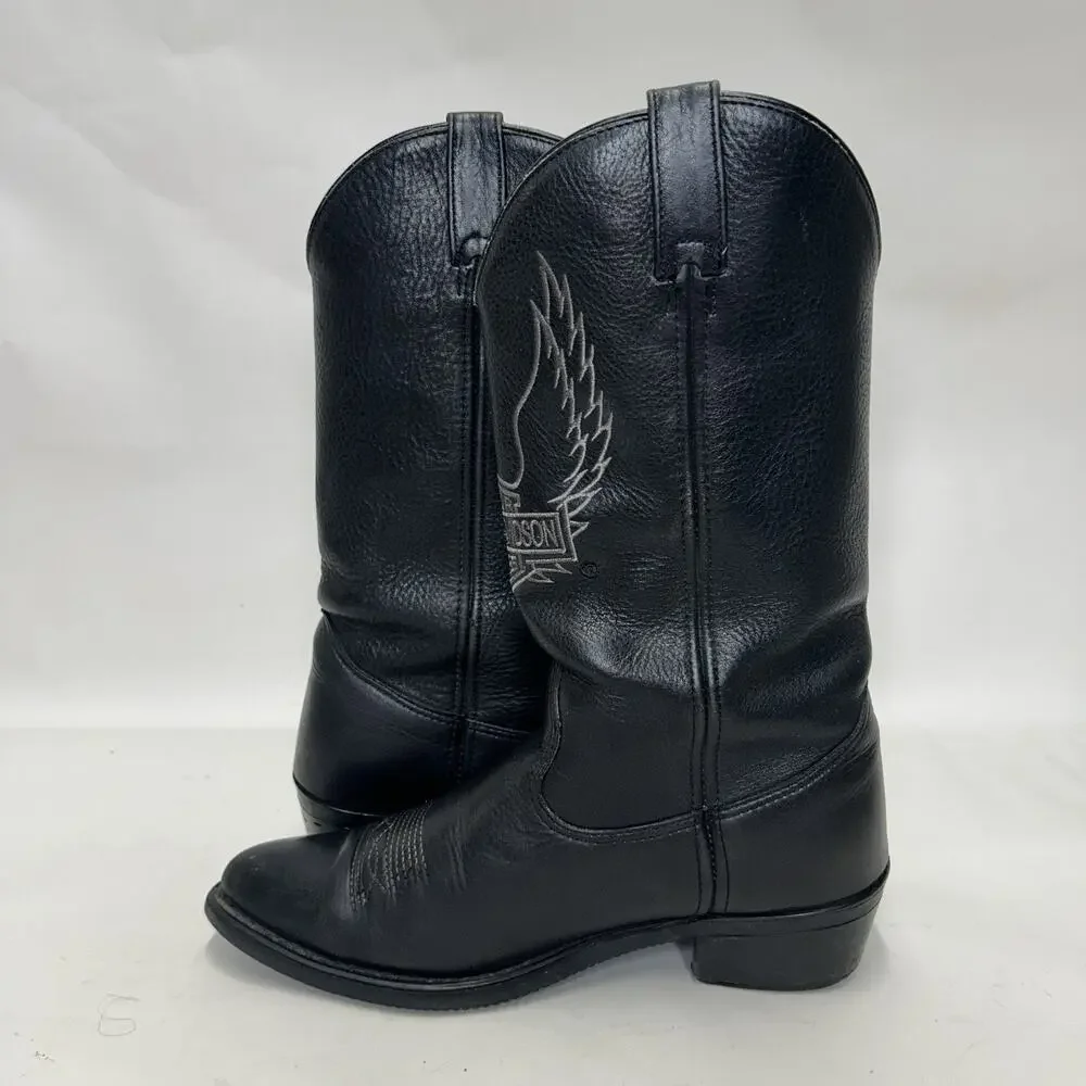 Harley-Davidson Motorcycle Embroidered Cowboy Boots “Black”